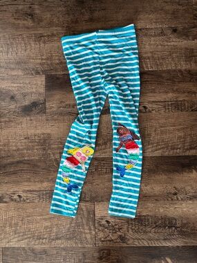 Turquoise & White Striped Mermaid Appliqué Kids Leggings